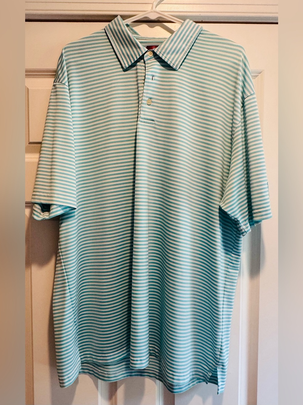 Champions Tour Men's Striped Polo in Mint Green and White
